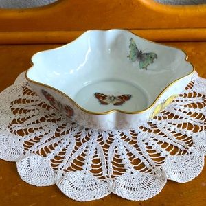 B & C Limoges France Porcelain Butterfly Dish Bowl Square Scalloped Gold Trim